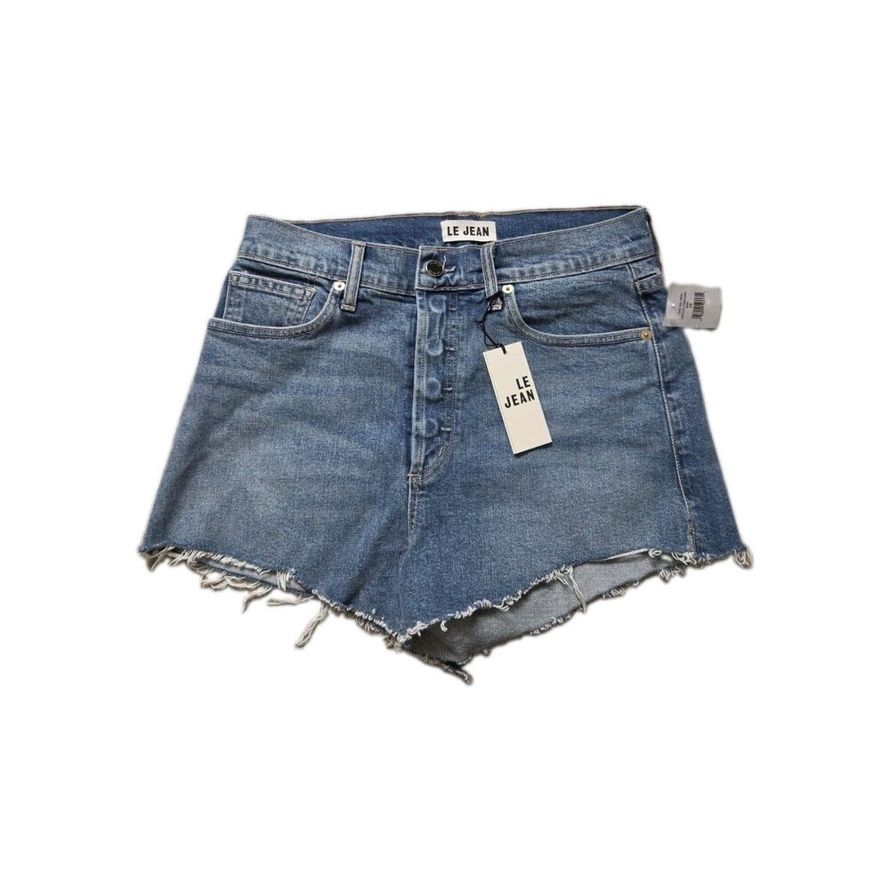 NWT Le Jean Charlie Gay Cutoff Denim Shorts High Rise Button Fly Raw Hem Blue 28